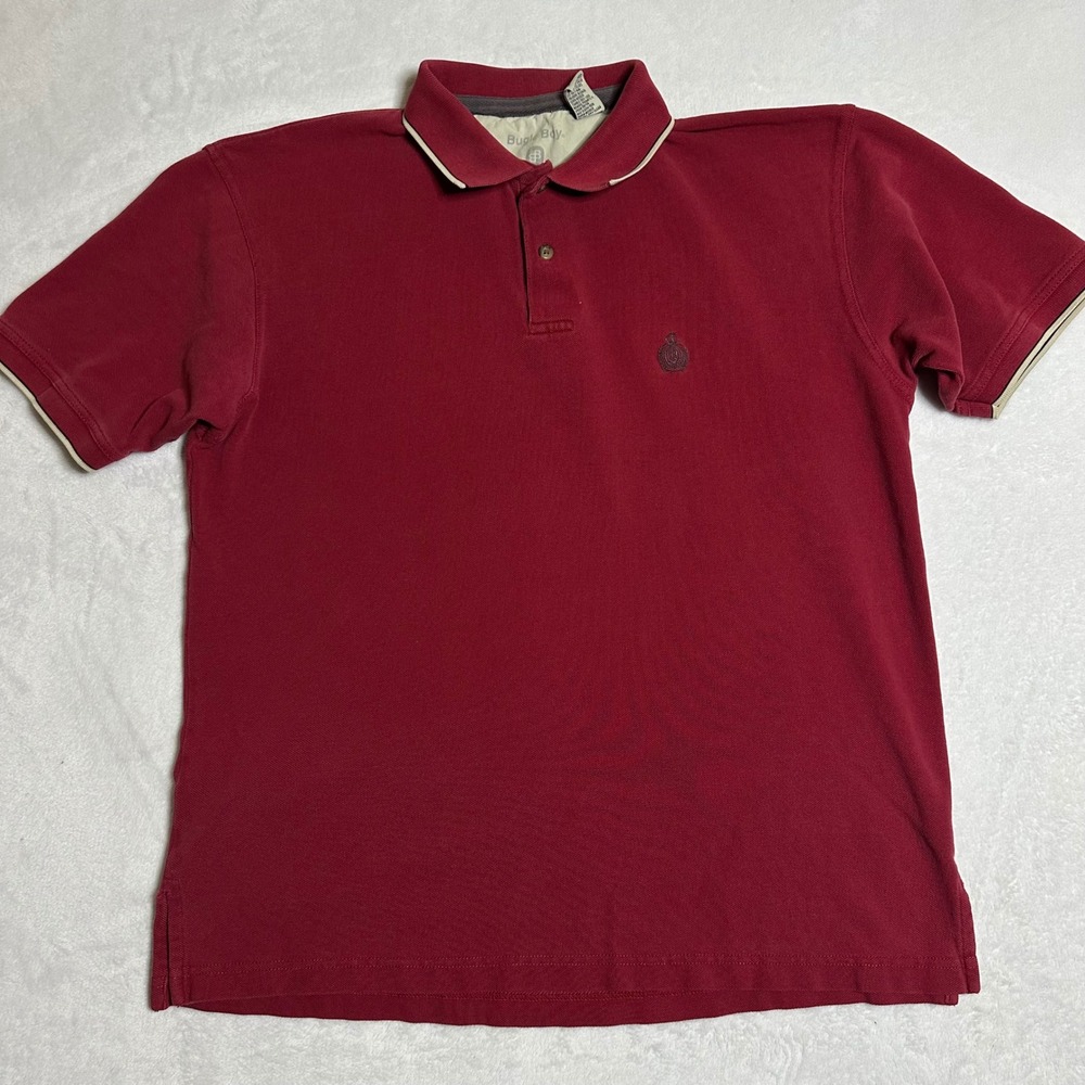Vintage Bugle Boy Polo Shirt Men's Medium Maroon Burgundy 90s Crest Logo Retro